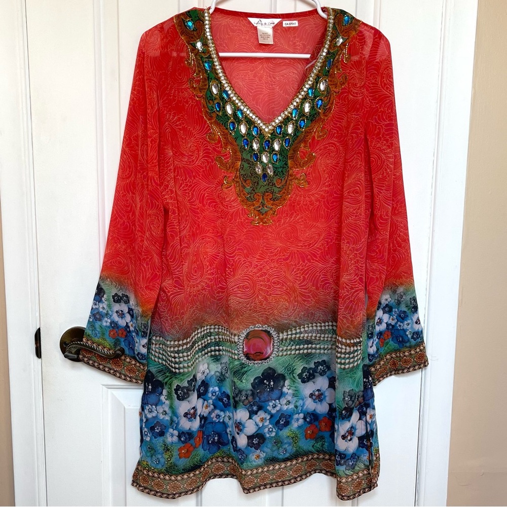 Lucky & Coco Women’s Lightweight Beaded Tunic Top